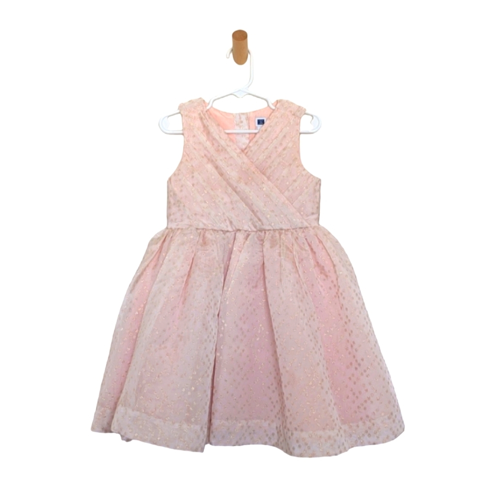 Janie and Jack Pleated Pink Peach Dress with Gold Embroidered Dots - Size 4T - Picture 2 of 10